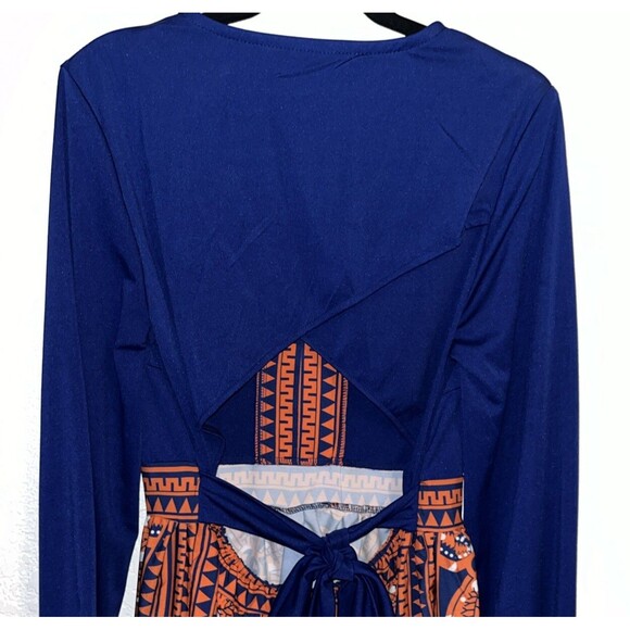 Rotita Giraffe Print Open Back Dress Women Size XL Blue/Orange - Picture 11 of 12